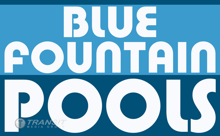 Blue Fountain Pools Back Doors Branding